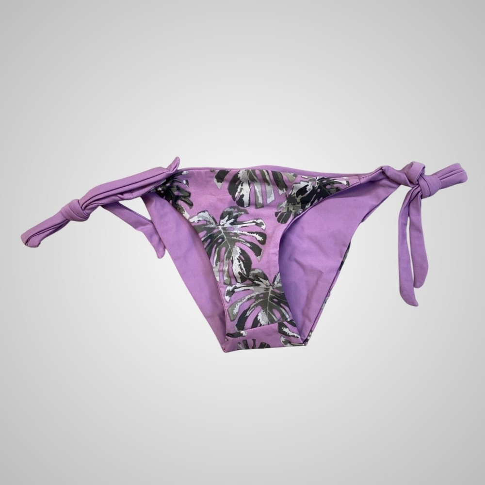 Forever Young Swimwear Purple Monstera Leaf Side Tie Bikini Bottom Size‎ S NEW